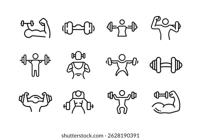 Set of GYM icon set on white background, vector, illustration, outline