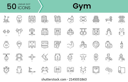 Juego de íconos del gimnasio. Conjunto de iconos de estilo de arte de línea. ilustración vectorial