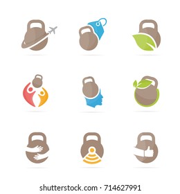 Set of gym logo combination. Fitness and sport symbol or icon. Unique barbell and weight logotype design template.