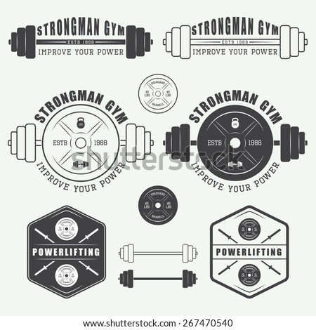 Set of gym logo, labels,badges and elements in vintage style