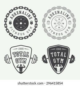 Set of gym logos, labels and badges in vintage style