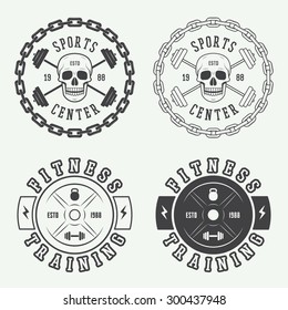 Set of gym logos, labels and badges in vintage style