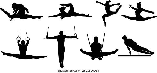 Set of gymnast full body silhouette illustration