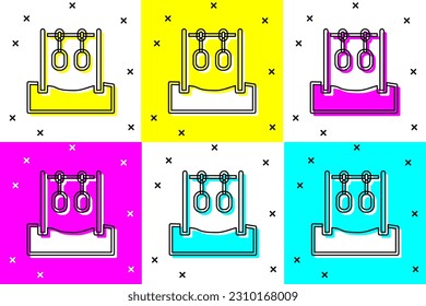 Set Gymnastic rings icon isolated on color background. Playground equipment with hanging rope with rings.  Vector