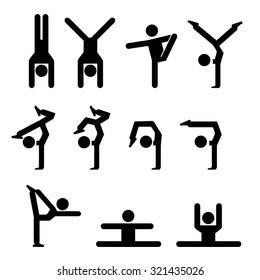 Set of gymnastics icon in silhouette style