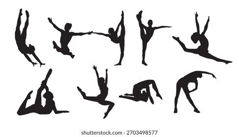 Conjunto de Ilustración vectorial de silueta de gimnasia. 
