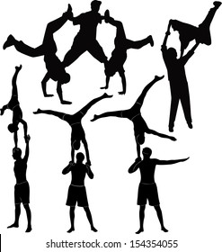 set gymnasts acrobats vector black silhouette