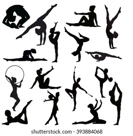 Set of gymnasts vector silhouettes.