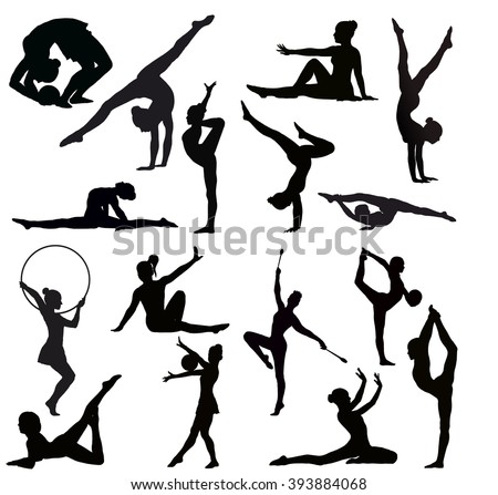 Set of gymnasts vector silhouettes.