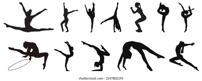 Set of gymnasts vector silhouettes.vector illustration isolated on white background