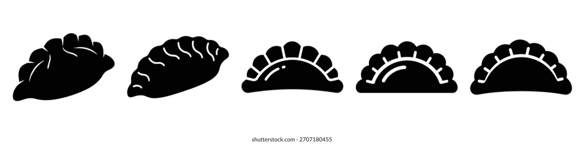 Conjunto de Ilustración vectorial de icono de bola de masa de masa de Gyoza aislado sobre fondo blanco