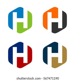 Set H Letter Hexagon Logo Template Illustration Design. Vector EPS 10.