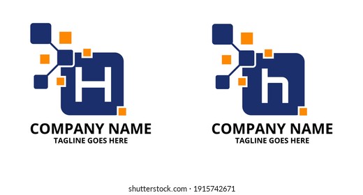 Legen Sie die ursprüngliche Design-Vorlage für das Logo von H Letter-Pixeln fest. Illustration, Vektorgrafik von Buchstaben mit Pixel Logo Design Konzept. Perfekt für Unternehmen, mehr Markenidentität