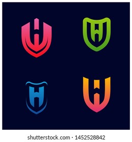 Set of H W Shield Logo Design Vector. Initial H W logo Template. Shield W H logo concept. Icon Symbol