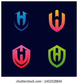 Set of H W Shield Logo Design Vector. Initial H W logo Template. Shield W H logo concept. Icon Symbol