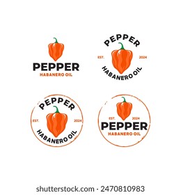 Set of habanero pepper oil logo designs. Habanero pepper graphic illustration concept. Hot habanero pepper oil