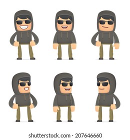 set of hacker character in different interactive  poses