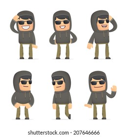 set of hacker character in different interactive  poses