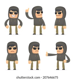 set of hacker character in different interactive  poses