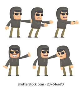 set of hacker character in different interactive  poses