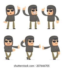 set of hacker character in different interactive  poses
