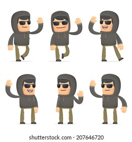 set of hacker character in different interactive  poses