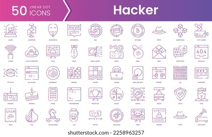 Conjunto de iconos de hackers. Conjunto de iconos de estilo de degradado. Ilustración vectorial