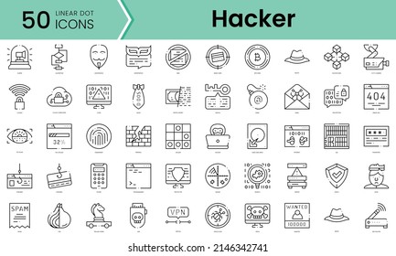 Conjunto de iconos de hackers. Conjunto de iconos de estilo de arte de línea. ilustración vectorial