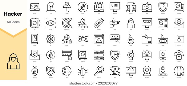 Set of hacker Icons. Simple line art style icons pack. Vector illustration