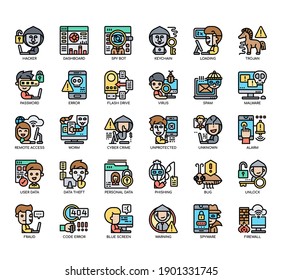 Set of Hacker thin line and pixel perfect icons for any web and app project. 