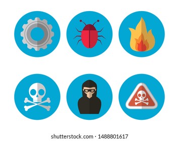 set of hacker virus warnning attack technology internet security vector illustration