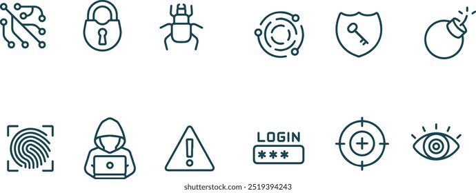 set of hacking icon vector line design , hacker icon