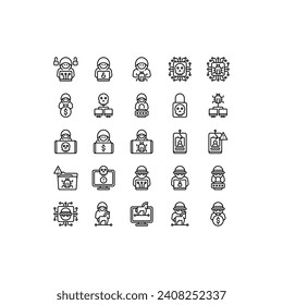 Set of hacking line Icon, Logo, and illustration Vector