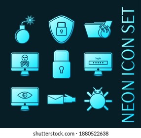 Set of Hacking protection glowing neon icons
