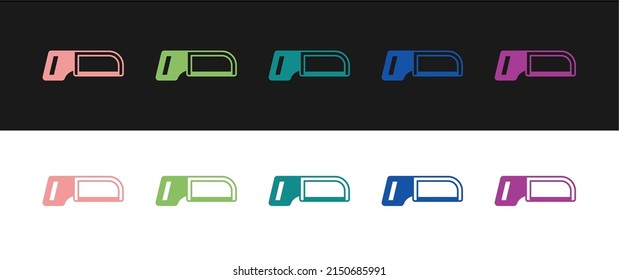 Set Hacksaw icon isolated on black and white background. Metal saw for wood and metal.  Vector