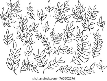 Set of had drawn vector leaves and branches. EPS 10.