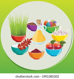 Set of "Haft-sin"  Vector Illustration. Traditional Persian New Year decoration