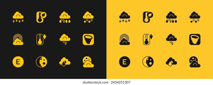 Set Hail cloud, Moon phases, Cloud and lightning, with rain, Thermometer, snow and  icon. Vector