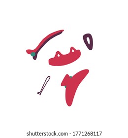 Set of hair accessories. Hairpins and hair clip for women hairstyles. Doodle flat vector illustration