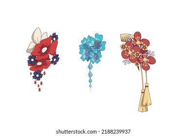 Set of hair accessory. Flower hairpins, hair-clip for geisha