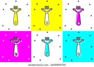 Set Hair brush for dog and cat icon isolated on color background. Brush for animal fur. Pet accessory.  Vector
