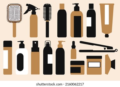 set of hair care stuff hairstyle tube styling vector isolated