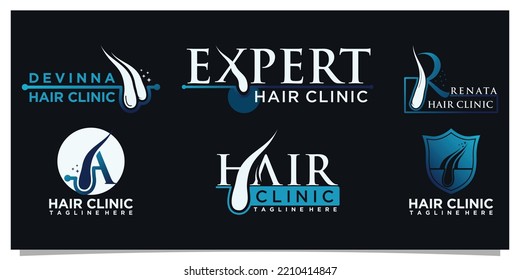 Set hair clinic logo design vector with creative unique premium vector