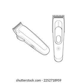 Set of hair clipper machine line art style. Hairdresser professional tool. Vector line art illustration isolated for coloring book. 
