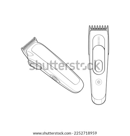 Set of hair clipper machine line art style. Hairdresser professional tool. Vector line art illustration isolated for coloring book. 
