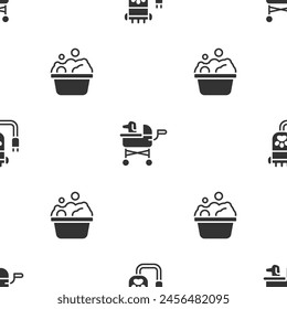 Set Hair clipper pet, Pet stroller and Pets bath on seamless pattern. Vector