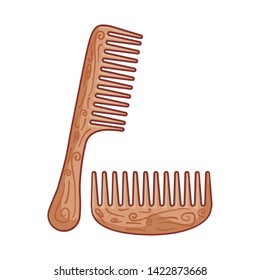 set of hair combs wooden isolated icon