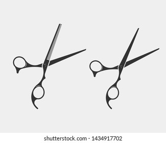 Set hair cut scissor icon. Scissors vector design element or logo template. Black and white silhouette isolated.