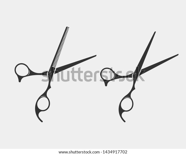 Set hair\
cut scissor icon. Scissors vector design element or logo template.\
Black and white silhouette\
isolated.