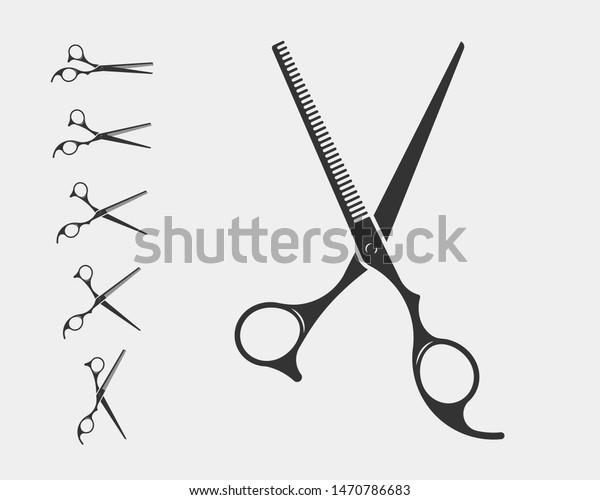 Set hair\
cut scissor icon. Scissors vector design element or logo template.\
Black and white silhouette\
isolated.